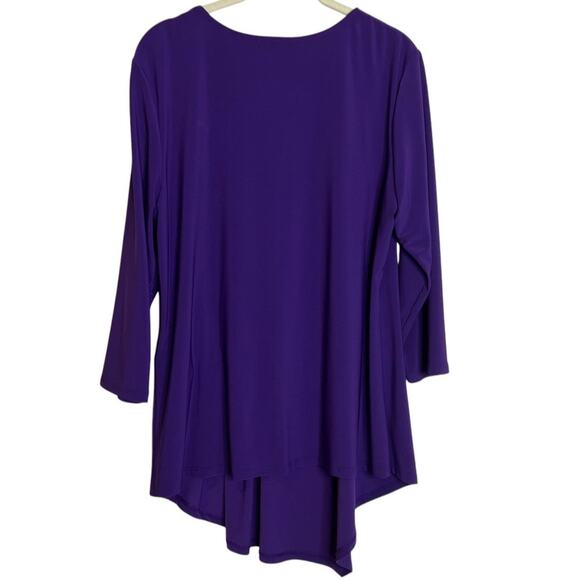 Joseph Ribkoff Womens Knit Top Size 14 Purple Asymmetrical Hem Ruched Side - Picture 4 of 6